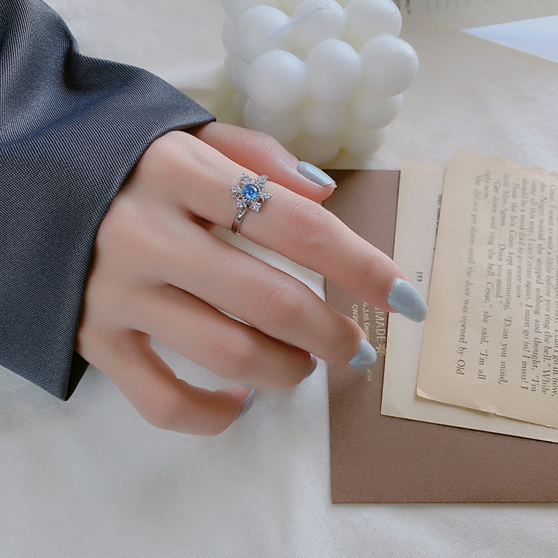 S925 Sterling Silver Retro Diamonds Snowflake Ring