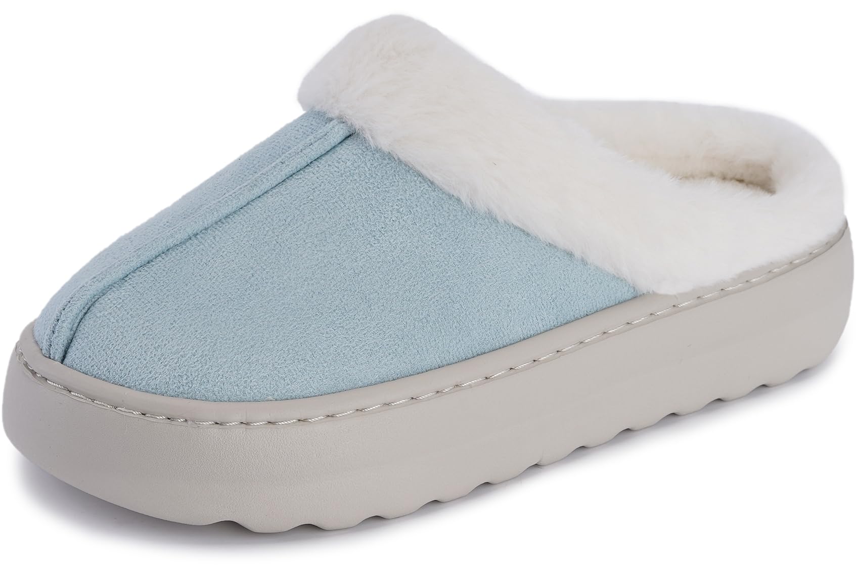 Joomra Womens Winter Slippers for Ladies Indoor Warm Bedroom Fuzzy Fur Size 9 10 Cushion Soft Plush Comfy Memory Foam Thick Sole Cloud Home House Shoes Pillow Slipers Light Blue 40-41