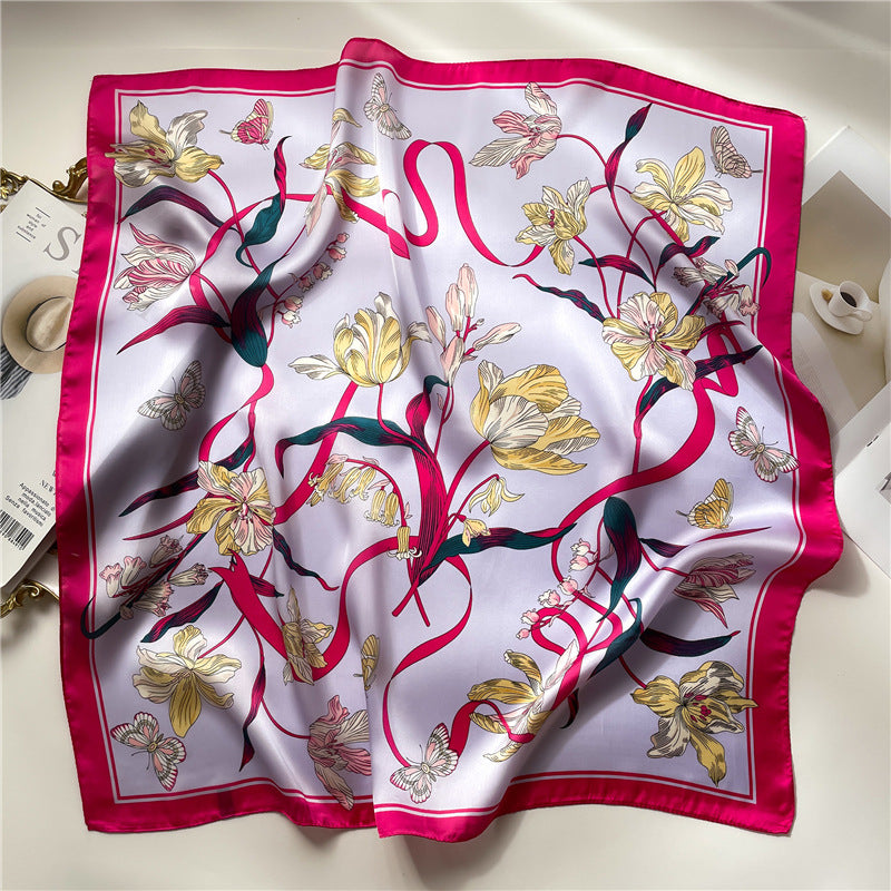 Korean Style 70cm Square Silk Scarf with Letter Print
