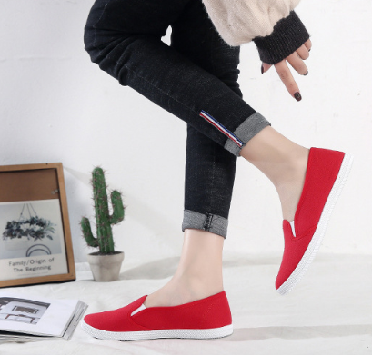 Women's Slip-On Low-Cut Canvas Sneakers (White)