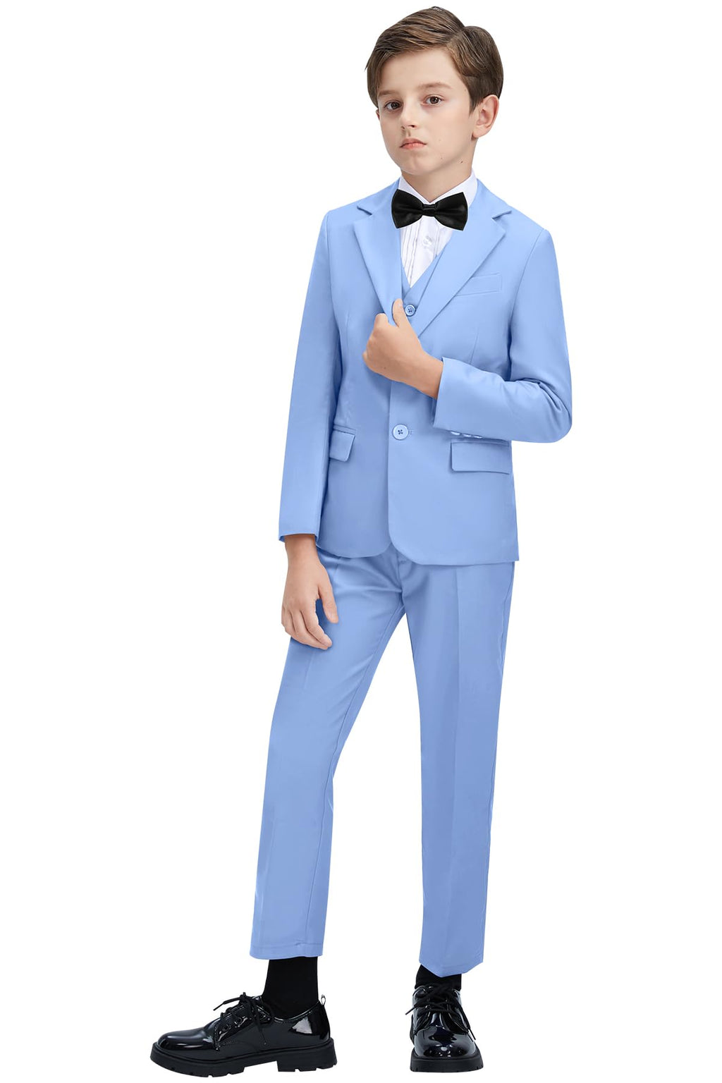 Boys Suit Wedding Ring Bearer Outfit Kids Suit Set Light Blue Blazer Suit Pants Shirts Vest and Bow Tie Formal Dresswear Slim Fit Tuxedo Prom Dress Suits Size 8 for Toddler Boy
