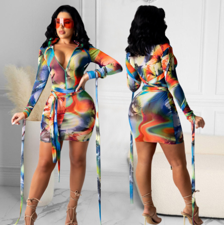 Women's Printed Mesh See-Through Dress