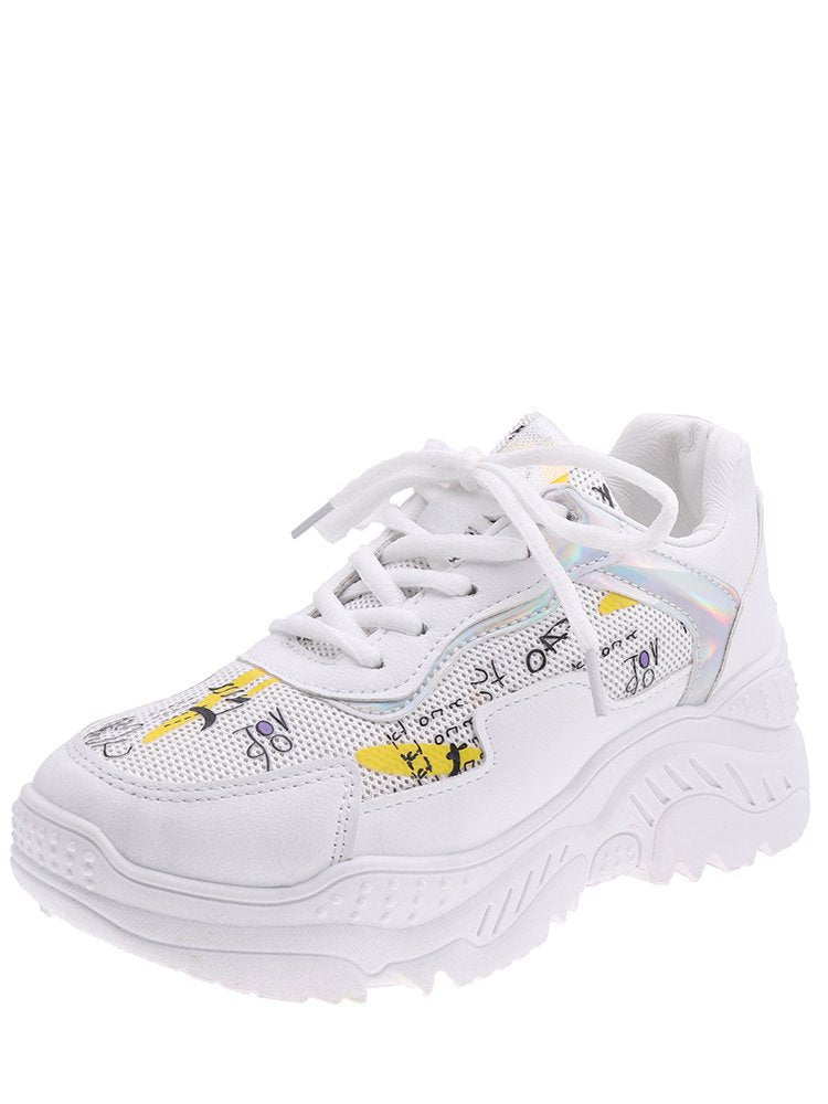 Women's Casual White Sneakers - Trendy Flat Dad Shoes