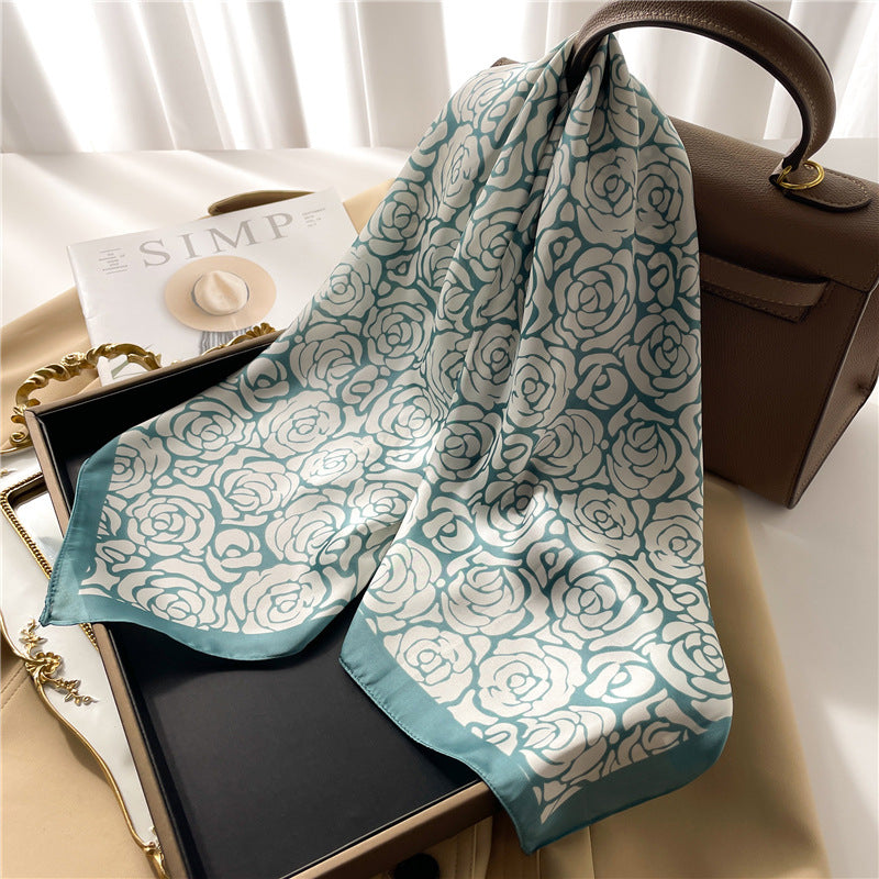 Korean Style 70cm Square Silk Scarf with Letter Print
