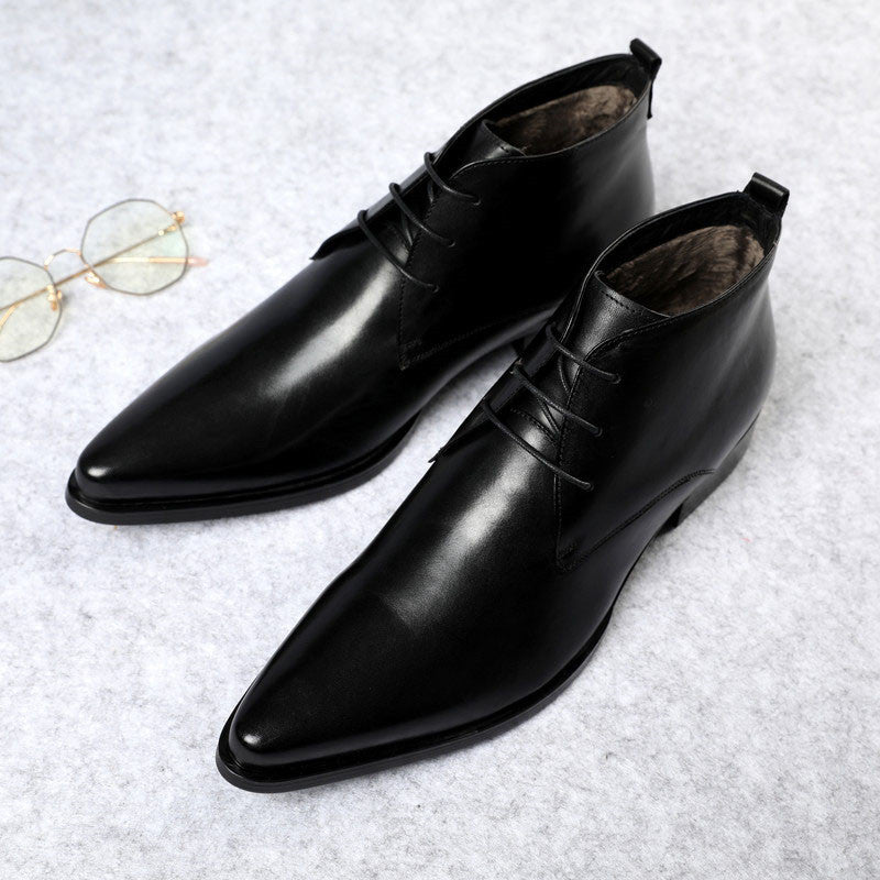 British Super Pointed Toe Mid-High Formal Leather Shoes