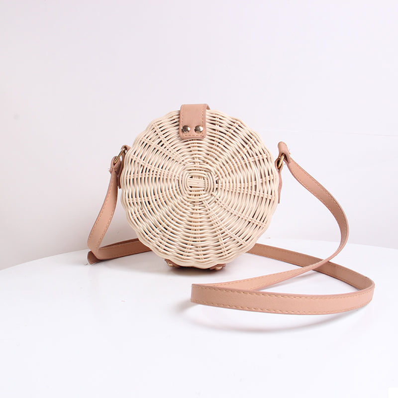 Round Woven Rattan Beach Bag - Crossbody & Shoulder Bag