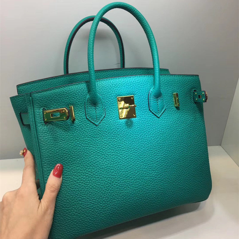 Platinum Bag, Lake Green Handbag, Lychee Texture Bag