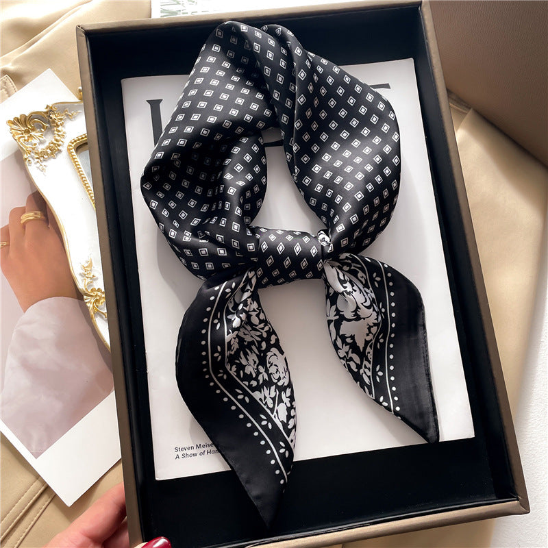 Korean Style 70cm Square Silk Scarf with Letter Print