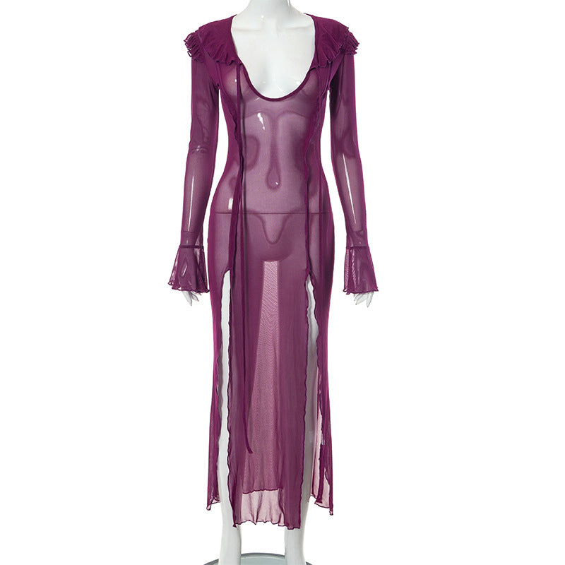 Mesh Flare Sleeve See-Through Hot Girl Dress