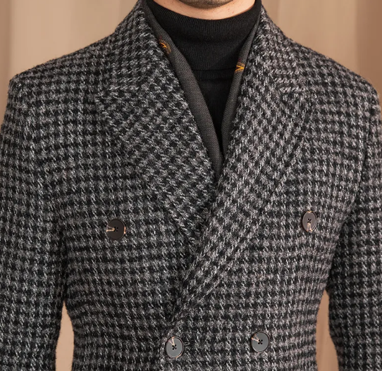 Manteau croisé en laine à carreaux prince-de-Galles