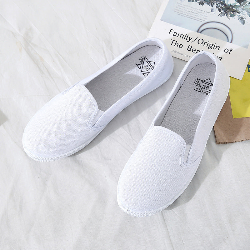Women's Slip-On Low-Cut Canvas Sneakers (White)