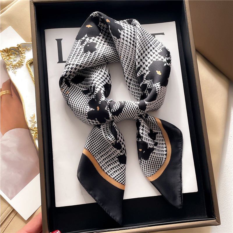 Korean Style 70cm Square Silk Scarf with Letter Print