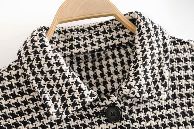 Loose Houndstooth Wool Blend Coat for Women