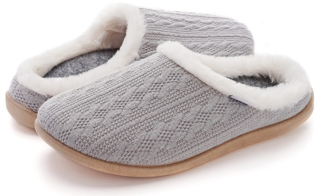 WHITIN Women Cozy Fuzzy Knitted Slipper Slip On House Shoes with Orthotic Arch Support Size 9 Plantar Fasciitis Ladies Warm Bedroom Clogs Grey 40