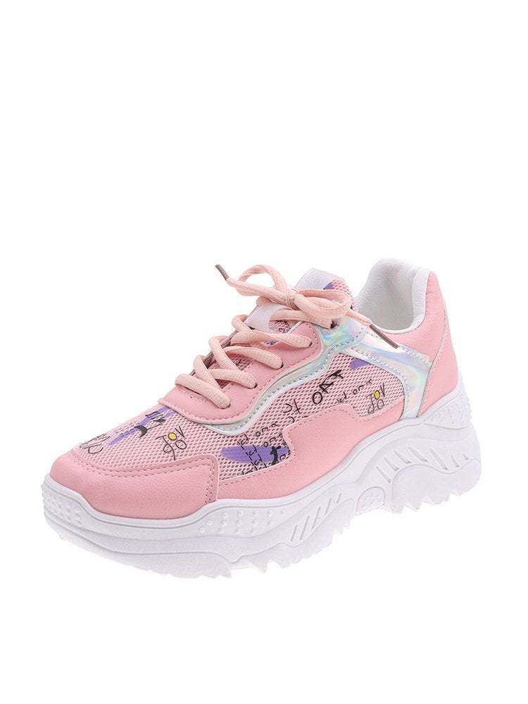 Women's Casual White Sneakers - Trendy Flat Dad Shoes