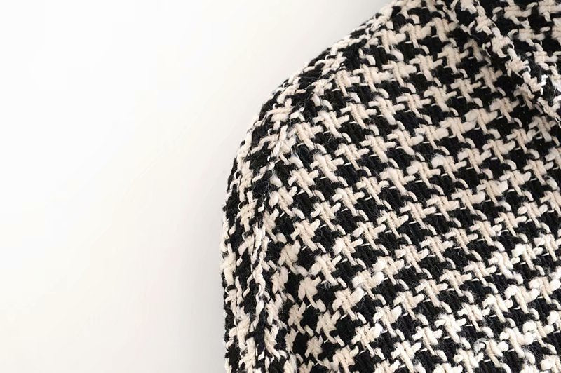 Loose Houndstooth Wool Blend Coat for Women