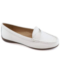 Marc Joseph New York Womens Casual Comfortable Genuine Leather Lightweight Driving Moccasins Classic Fashion Twisted Penny Slip On Ladies Driving Loafer Flat Shoes White Tumbled 10