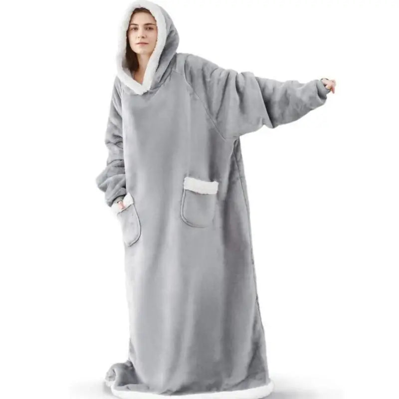 Cozy Flannel Blanket with Sleeves for Winter Comfort