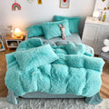 chovy Faux Fur Plush Sky Blue Comforter Sets Queen - Ultra Soft Shaggy Flannel Velvet Fluffy Fuzzy 3PC Bedding Set （Comforter x 1 Pillowcases x 2）