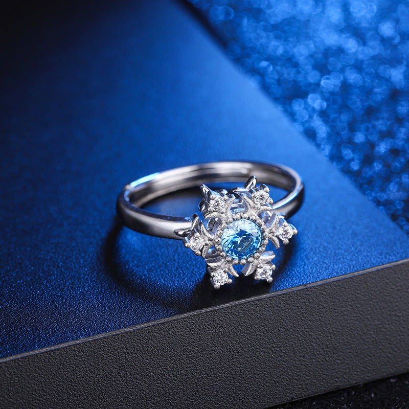 Bague Flocon de Neige Rétro en Argent Sterling S925 avec Diamants