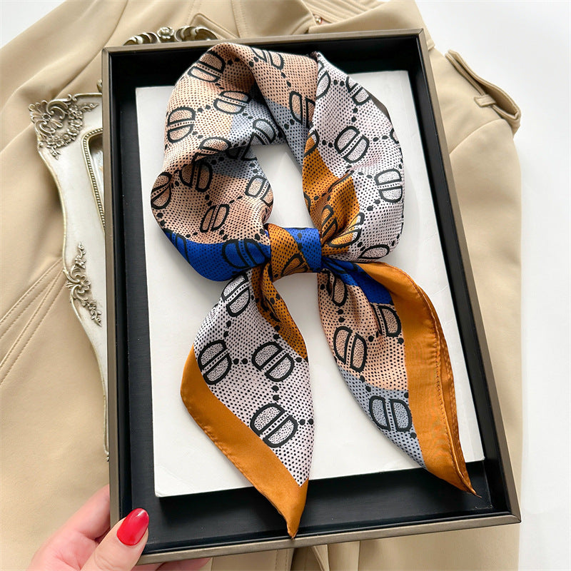 Korean Style 70cm Square Silk Scarf with Letter Print
