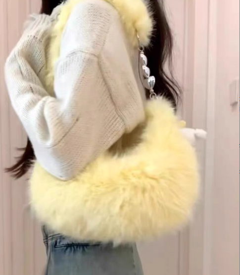 Plush Mesh Zipper Chest Bag and Waist Bag
