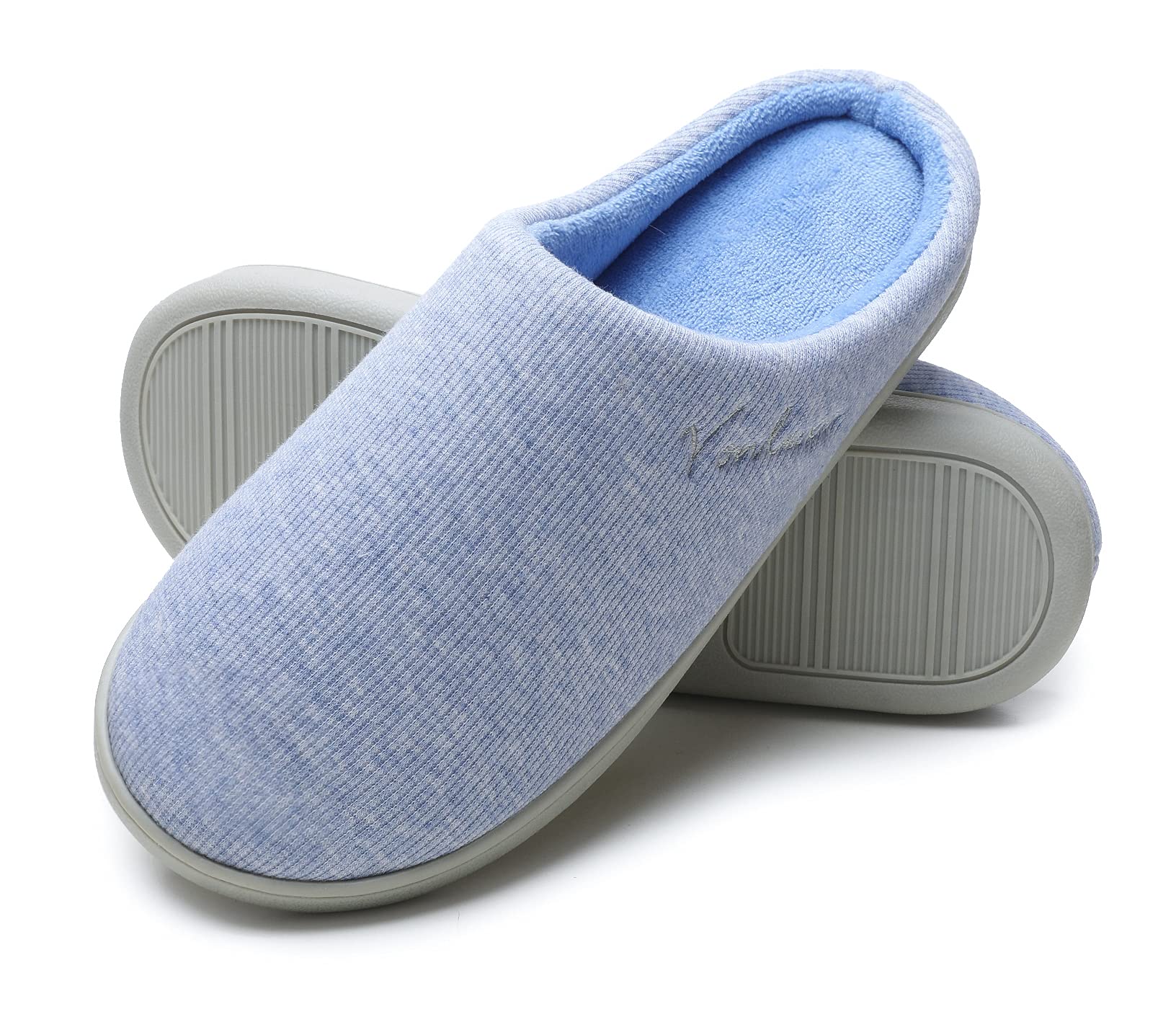 Vonluxe Womens House Slippers Comfy Memory Foam Bedroom Slippers Soft Light Ladies Shoes with Outdoor Indoor Anti-Skid Waterproof Sole Blue5-6