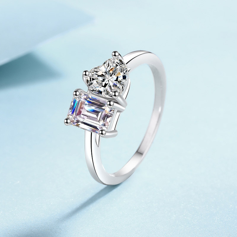 Bague d'Amour en Argent Sterling S925 avec Moissanite