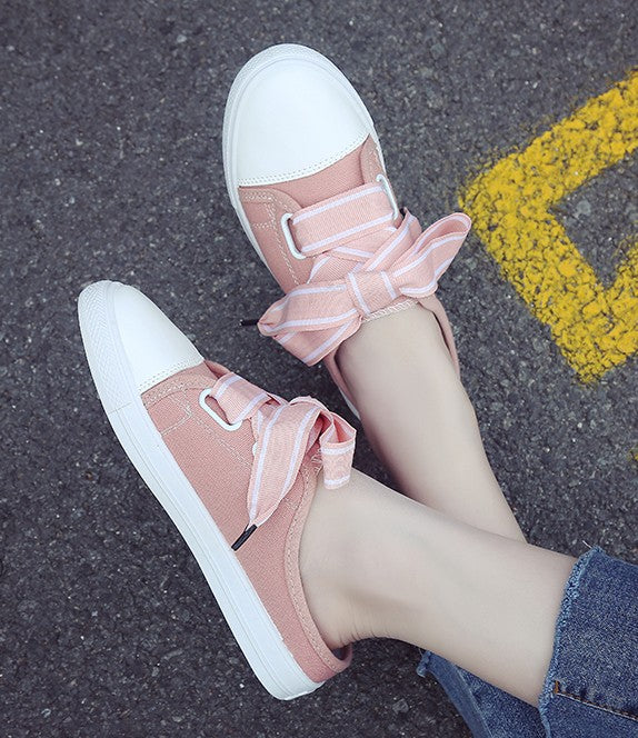 Women's Canvas Slip-On Sneakers with Ribbon Detail