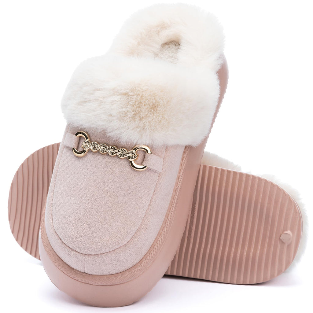 GOEWY Womens Fuzzy Memory Foam Slippers for Women Winter House Slippers Warm Comfy Shoes Indoor Outdoor Suede Platform with Anti-Skid Sole Gift for Women Mom Ladies