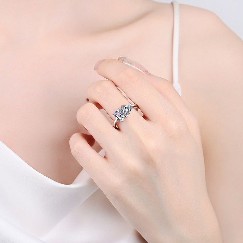 Bague d'Amour en Argent Sterling S925 avec Moissanite