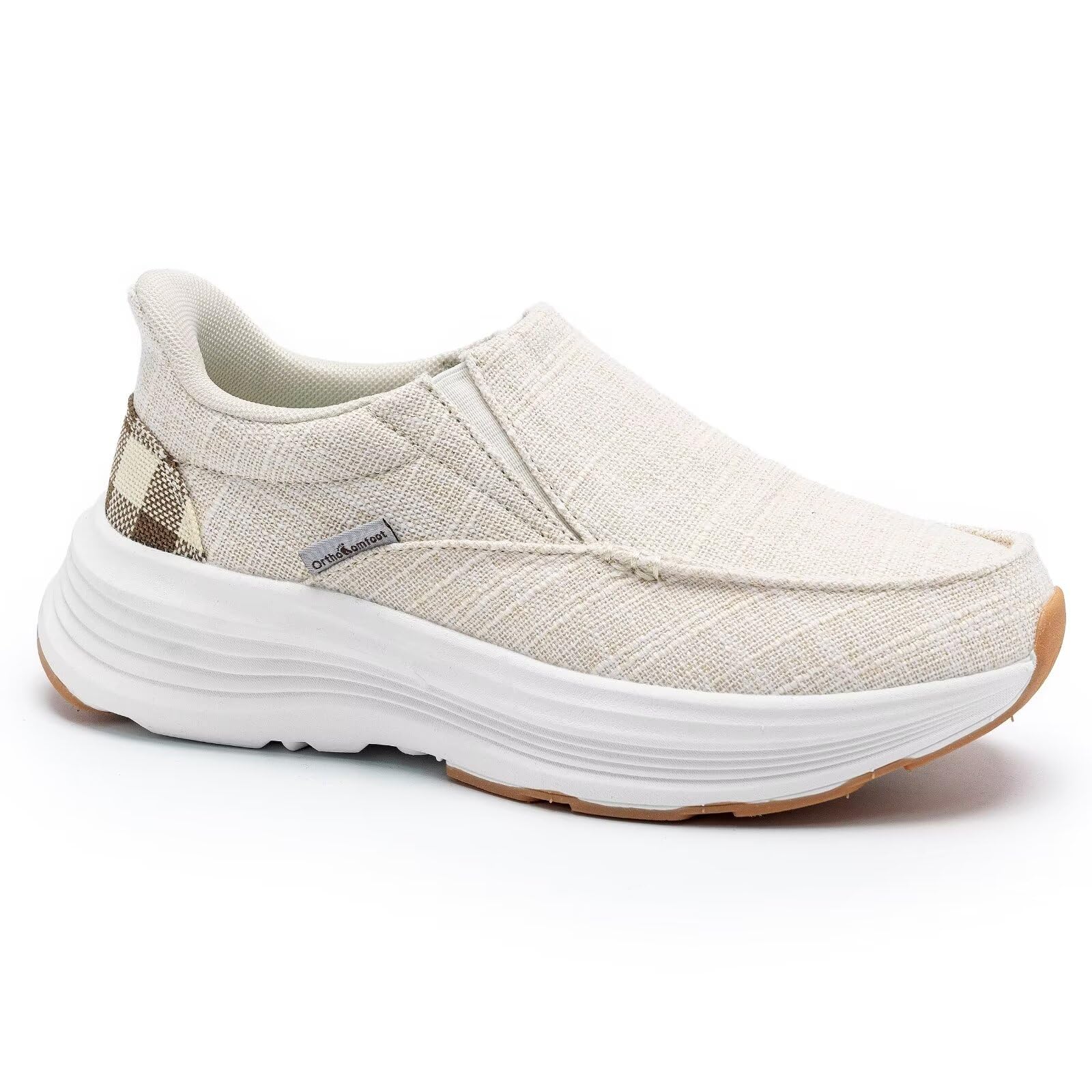 Womens Orthopedic Casual Hands Free Slip Ins Loafers for Plantar Fasciiti: Ladies Orthotic Walking Shoes with Arch Support for Foot Pain Relief Leisure Vintage Flat Driving Laofers Beige Size 6