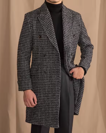Manteau croisé en laine à carreaux prince-de-Galles