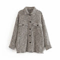 Loose Houndstooth Wool Blend Coat for Women