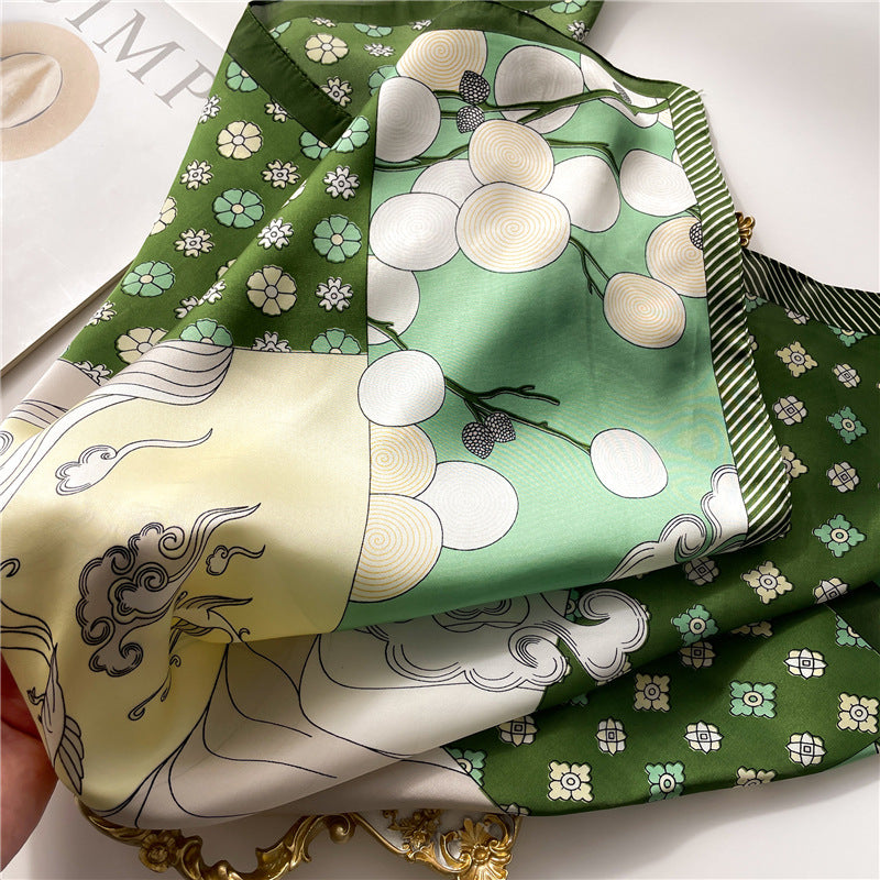 Korean Style 70cm Square Silk Scarf with Letter Print