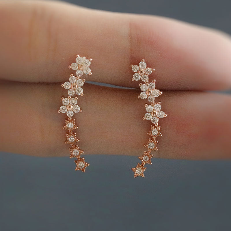 S925 Silver Starry Stud Earrings with Diamonds