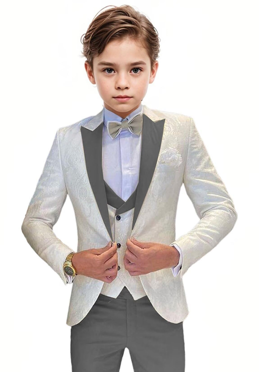 Kids Grey Suits for Teen Boys Dress Clothes 3 Piece Slim Fit Formal Wedding Prom Tuxedo Youth Back to School Suits Size 16