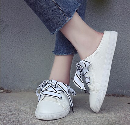 Women's Canvas Slip-On Sneakers with Ribbon Detail
