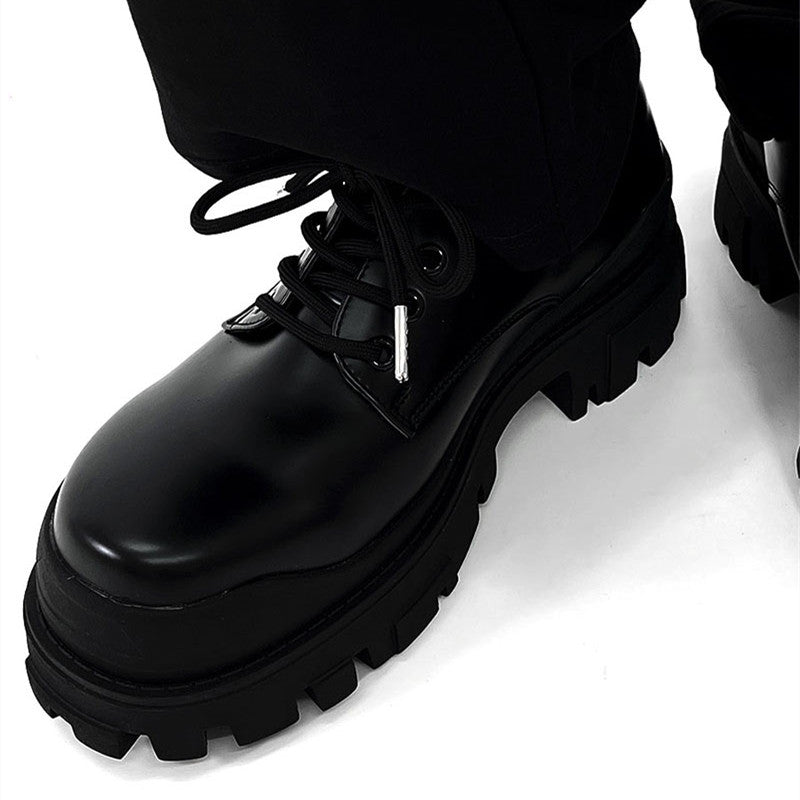 Men's Thick Sole Black Elevated Leather Formal Shoes