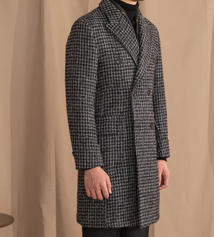 Manteau croisé en laine à carreaux prince-de-Galles