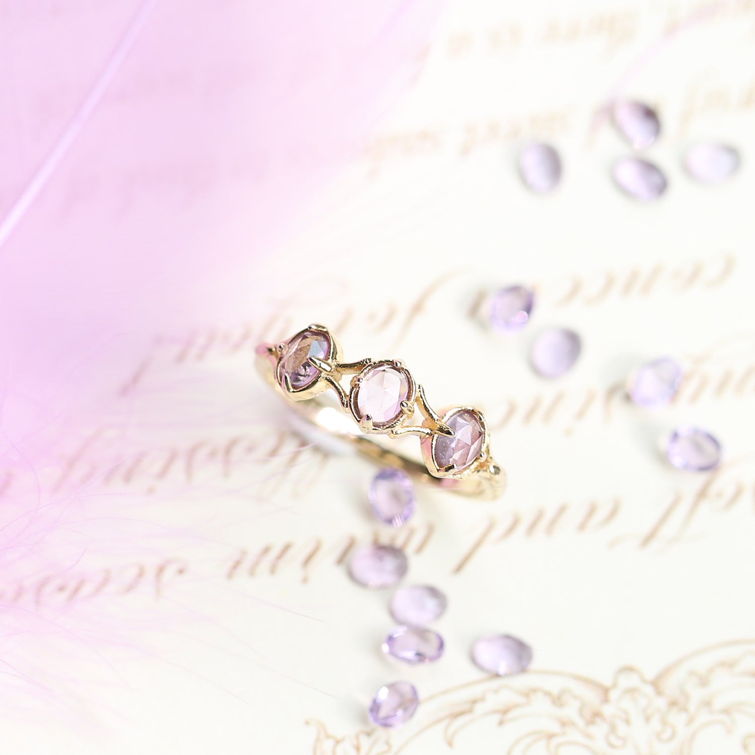 Japanese Style Lavender Amethyst Rose Gold Ring