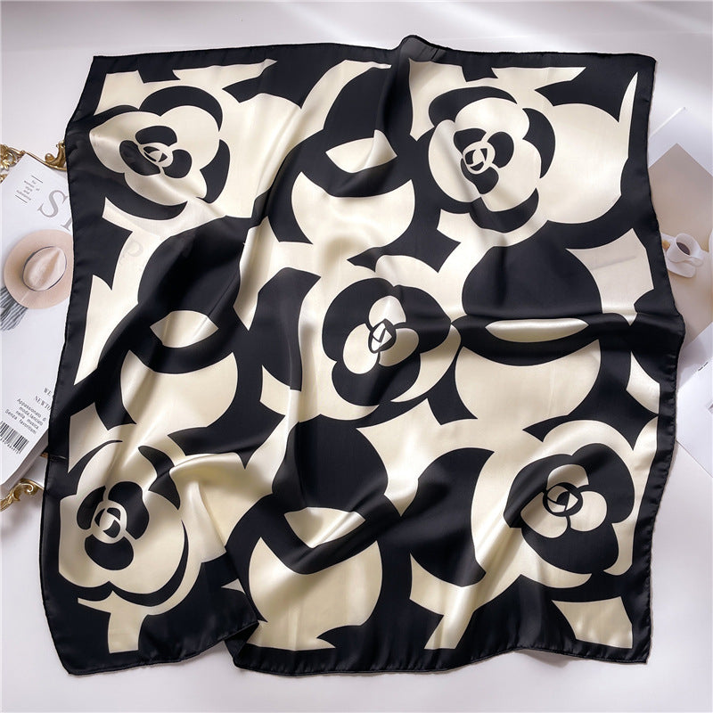 Korean Style 70cm Square Silk Scarf with Letter Print