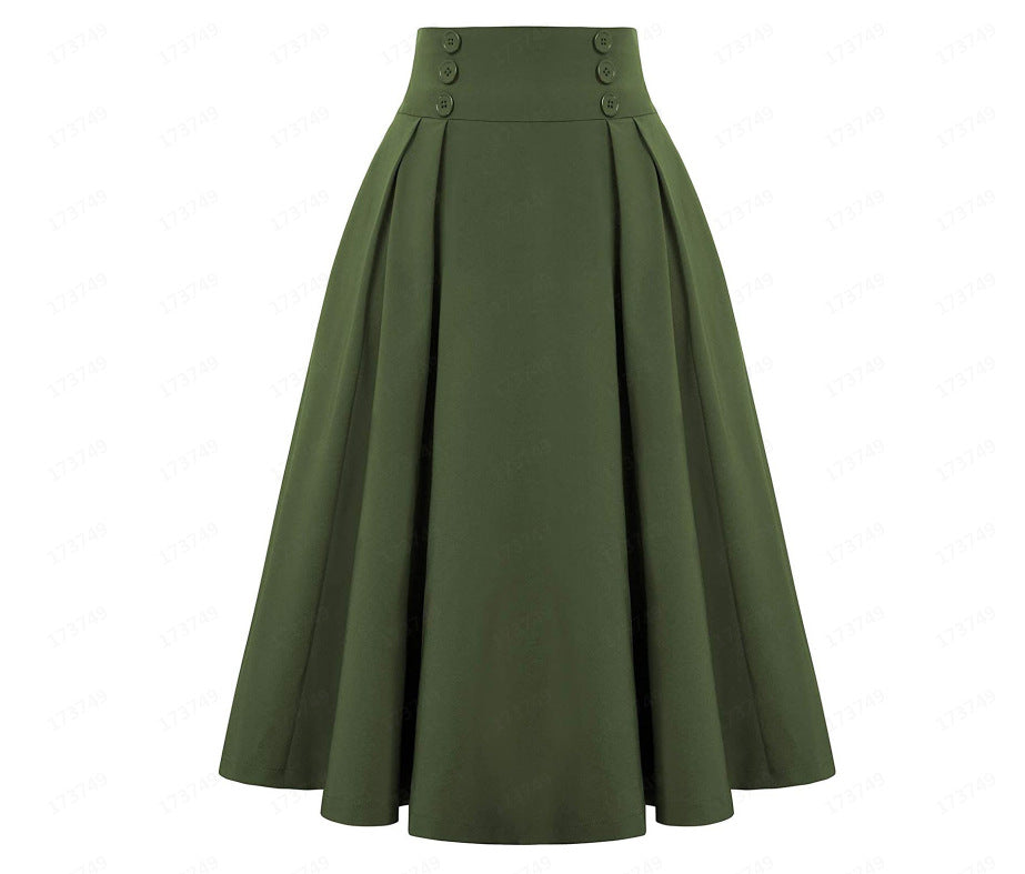 Women's Retro High Waist Pleated Skirt with Pockets