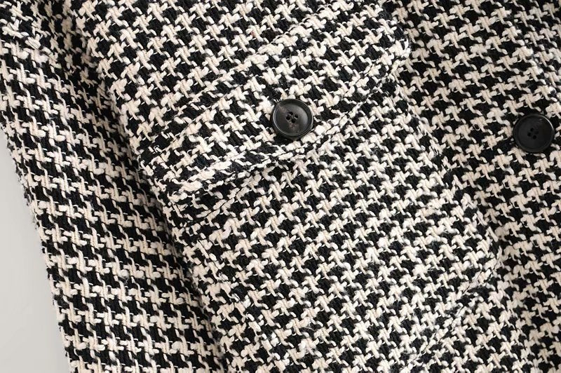 Loose Houndstooth Wool Blend Coat for Women