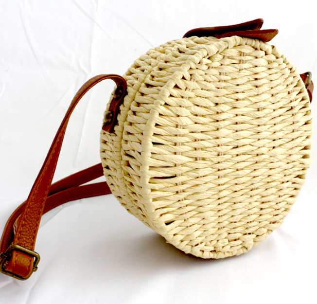 Round Woven Rattan Beach Bag - Crossbody & Shoulder Bag