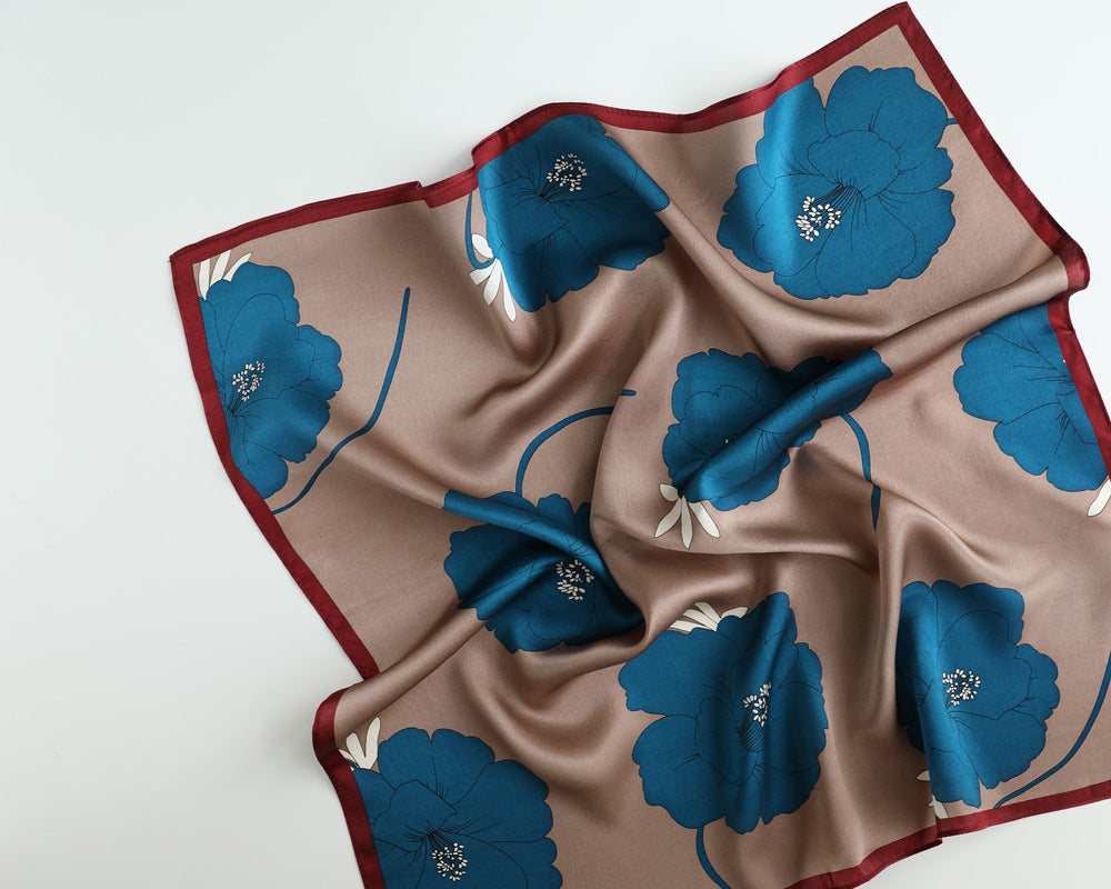 Korean Floral Silk Scarf - 100% Mulberry Silk