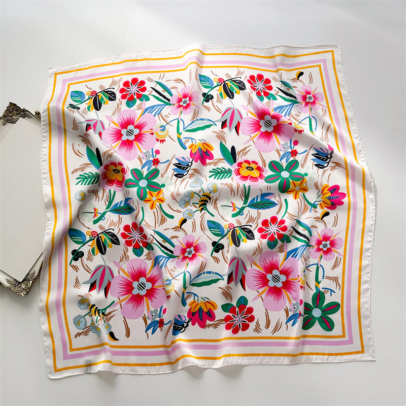 Korean Style 70cm Square Silk Scarf with Letter Print