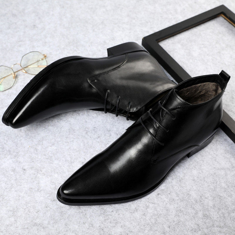 British Super Pointed Toe Mid-High Formal Leather Shoes