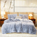 Luxury Faux Fur Shaggy Comforter Set King Size Plush & Sherpa Reversible Comforter Grey with White 3 Pieces Fluffy Fuzzy Bedding Set Ultra Soft and Warm for Winter (1 Comforter + 2 Pillowcases)