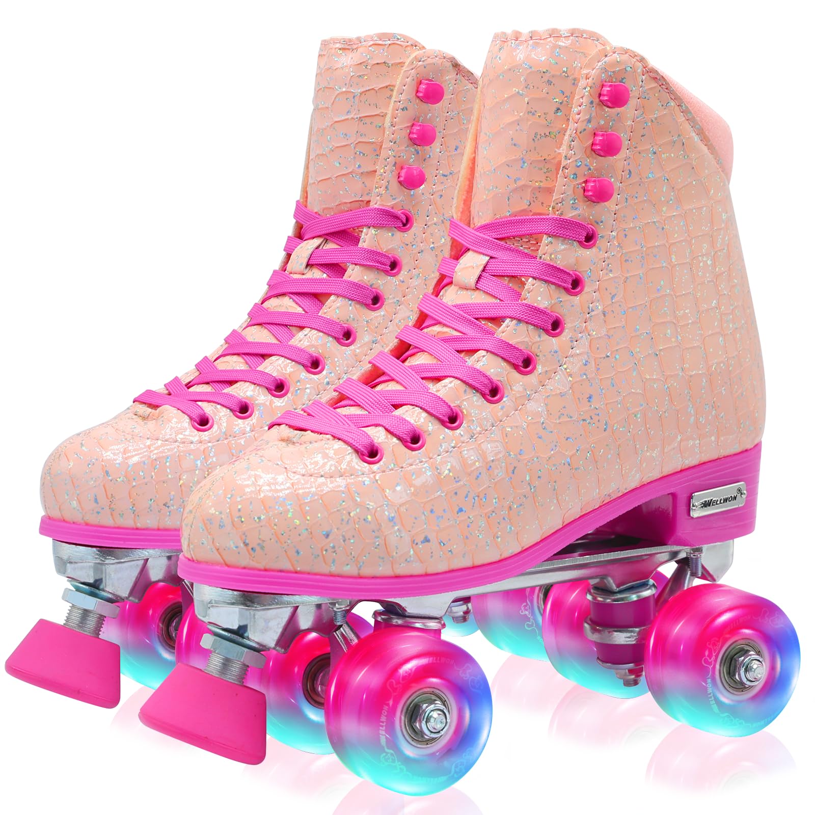 WELLWON Roller Skate for Women and Girls High-top Double Row-Classic Rollerskates Size 8 Indoor Outdoor Roller Skate Shoes for Beginner Ladies